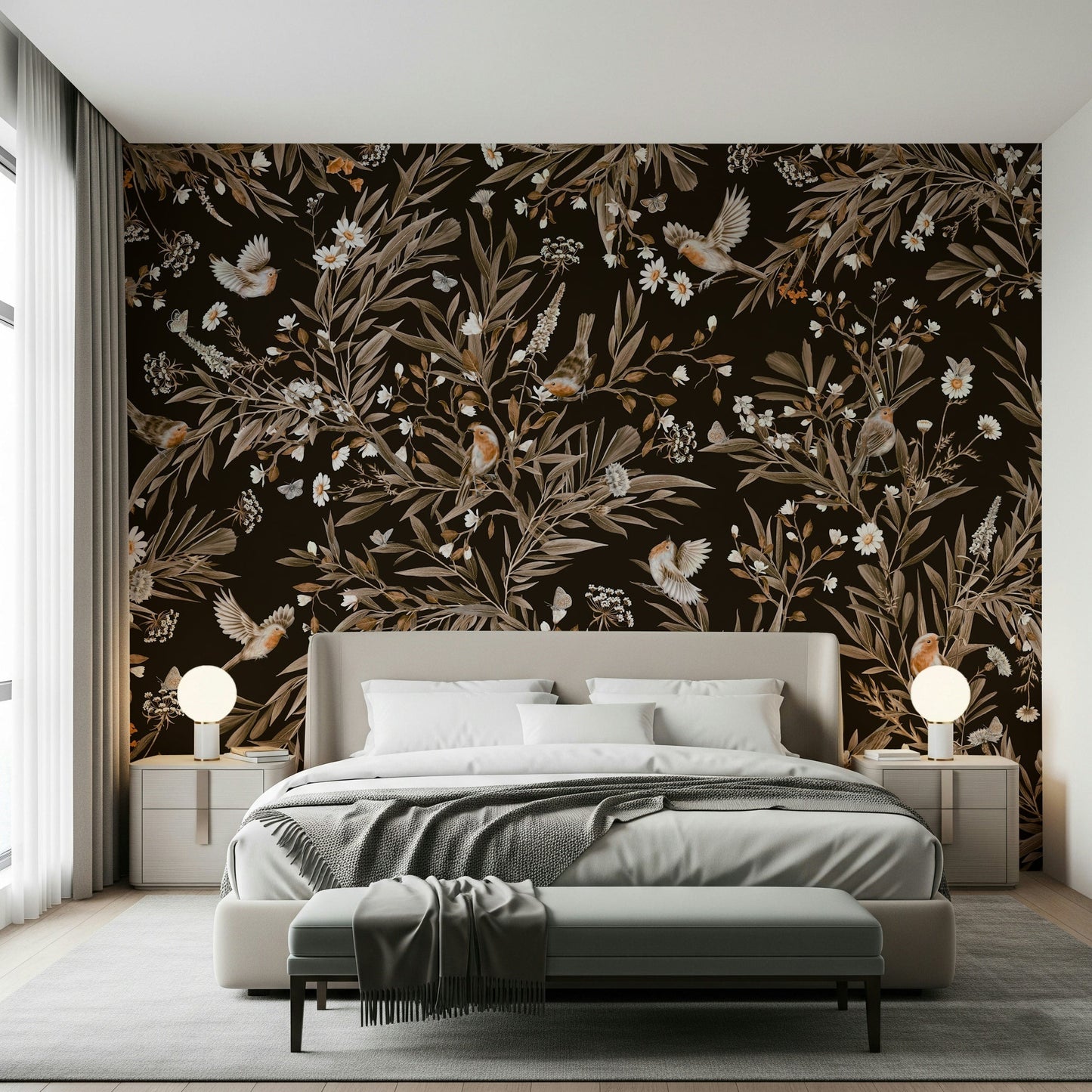 Interior space featuring the peaceful Serene Songbirds Wall Mural., GD6289
