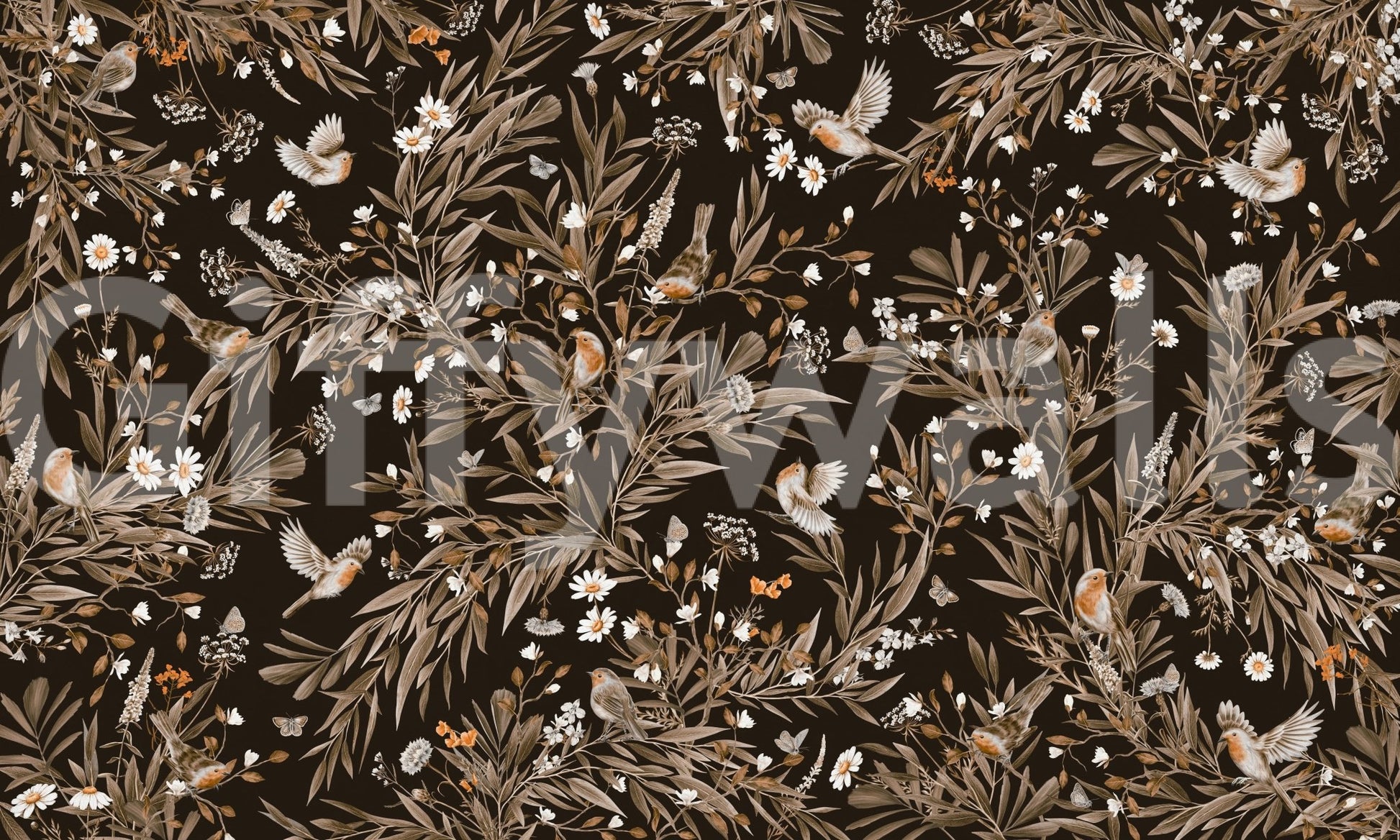 Botanical branch motif in the Serene Songbirds Wall Mural., GD6289