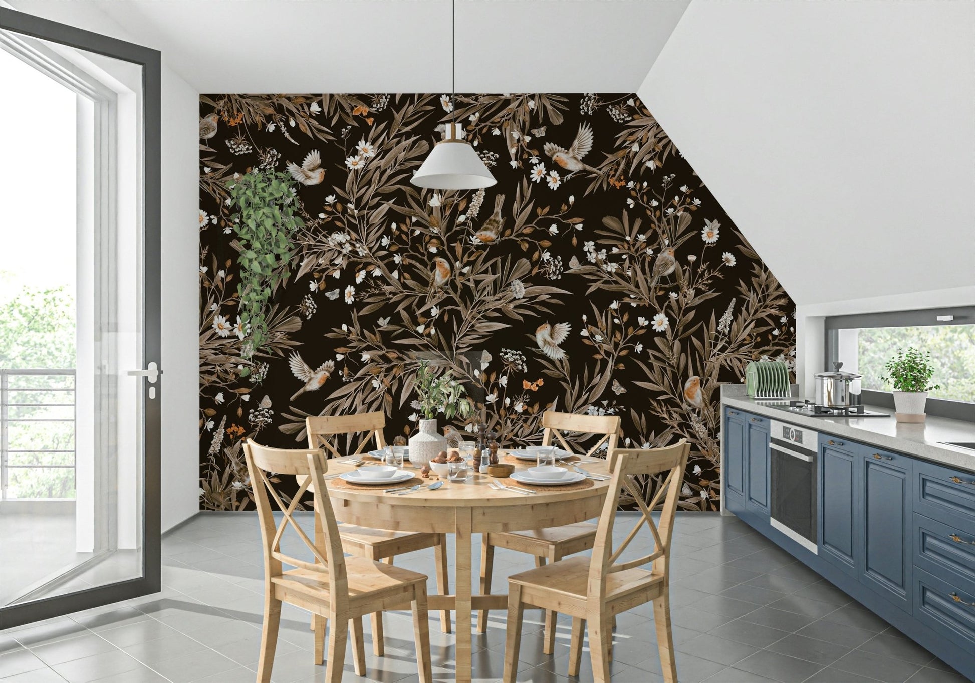 Soft watercolor art of the Serene Songbirds Wall Mural., GD6289