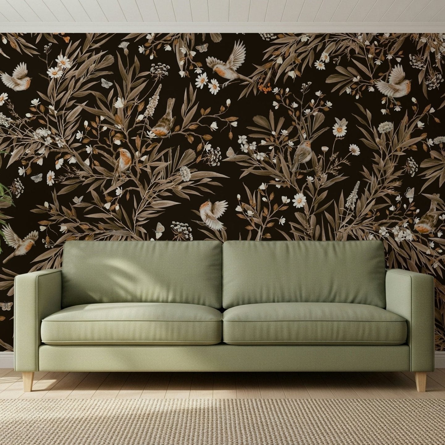 Dainty songbirds and branches on the Serene Songbirds Wall Mural., GD6289