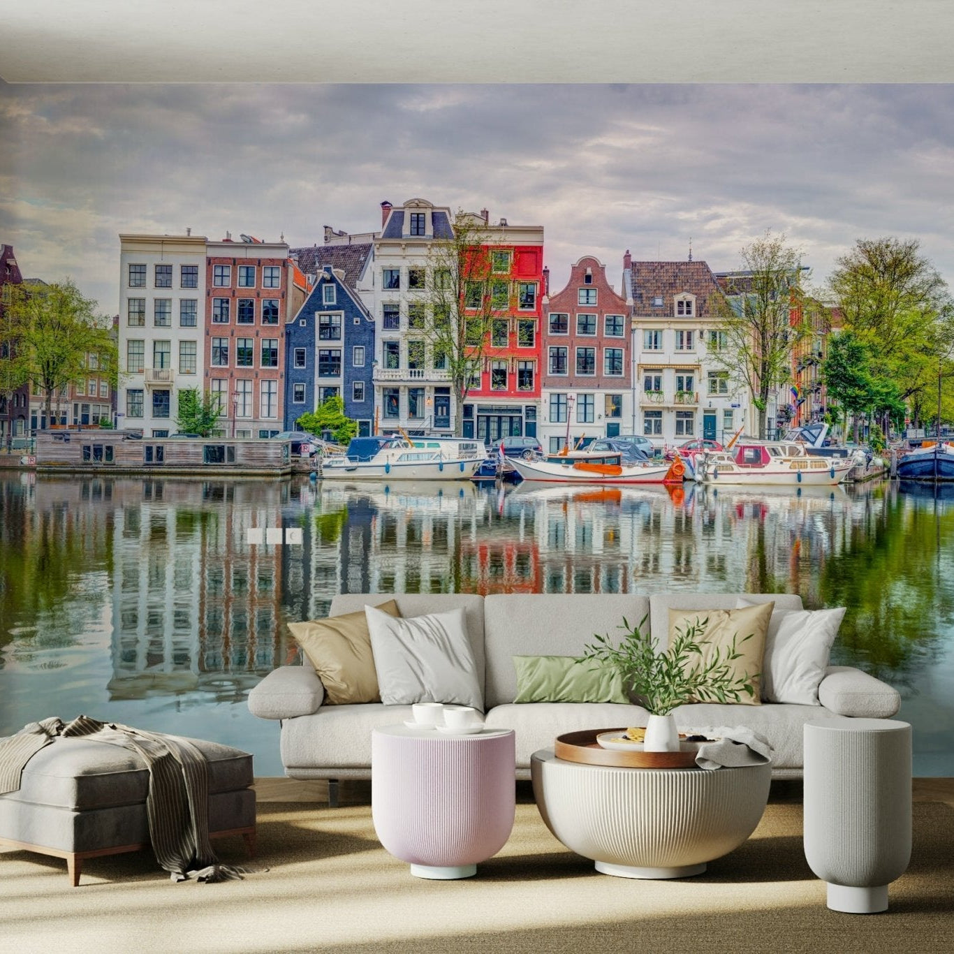 Serene Splendor of Amsterdam Reflections Wall Mural with a tranquil water view. GD1905
