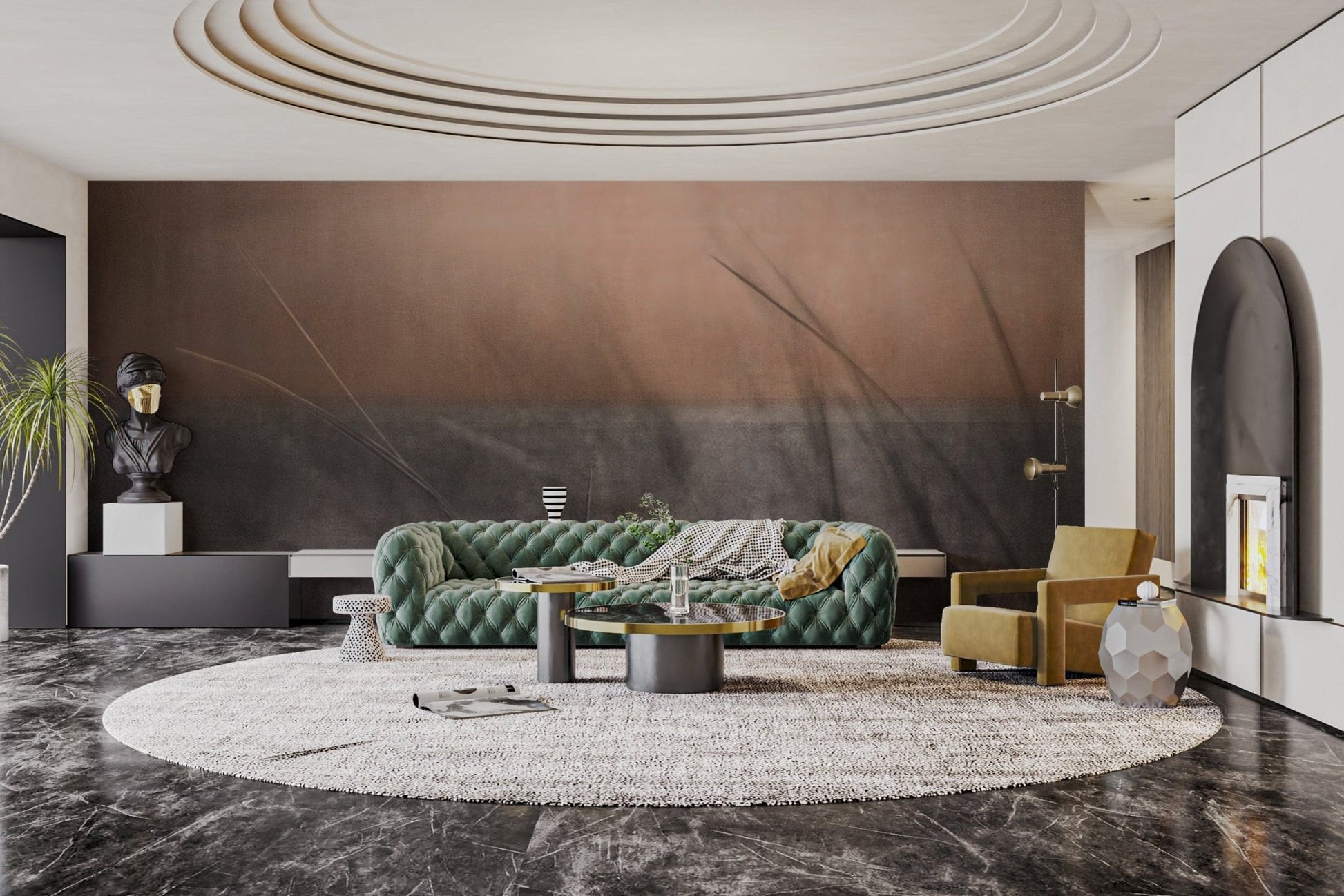 Contemporary sunset leaf mural wallpaper




