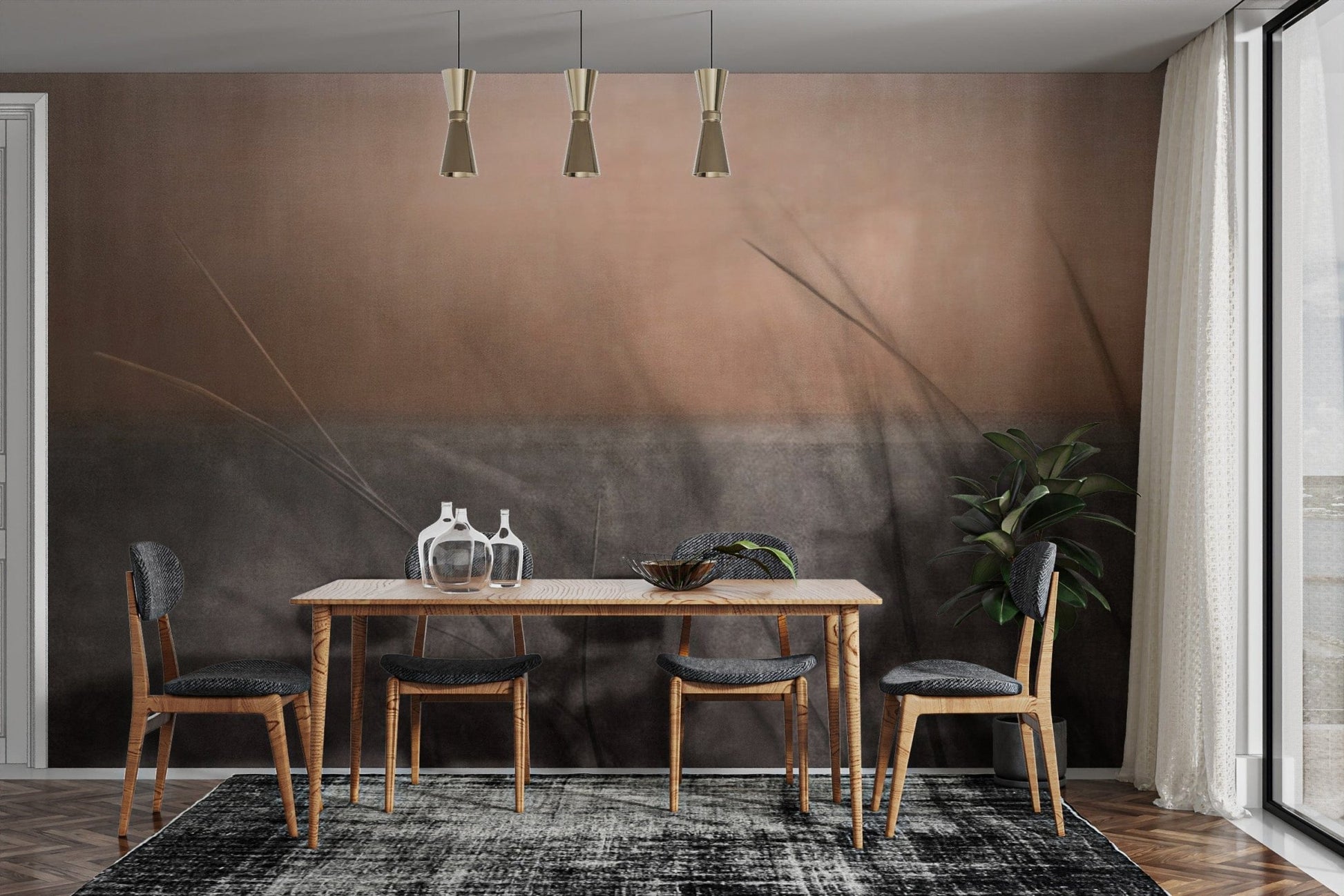 Tranquil grass silhouette wall covering
