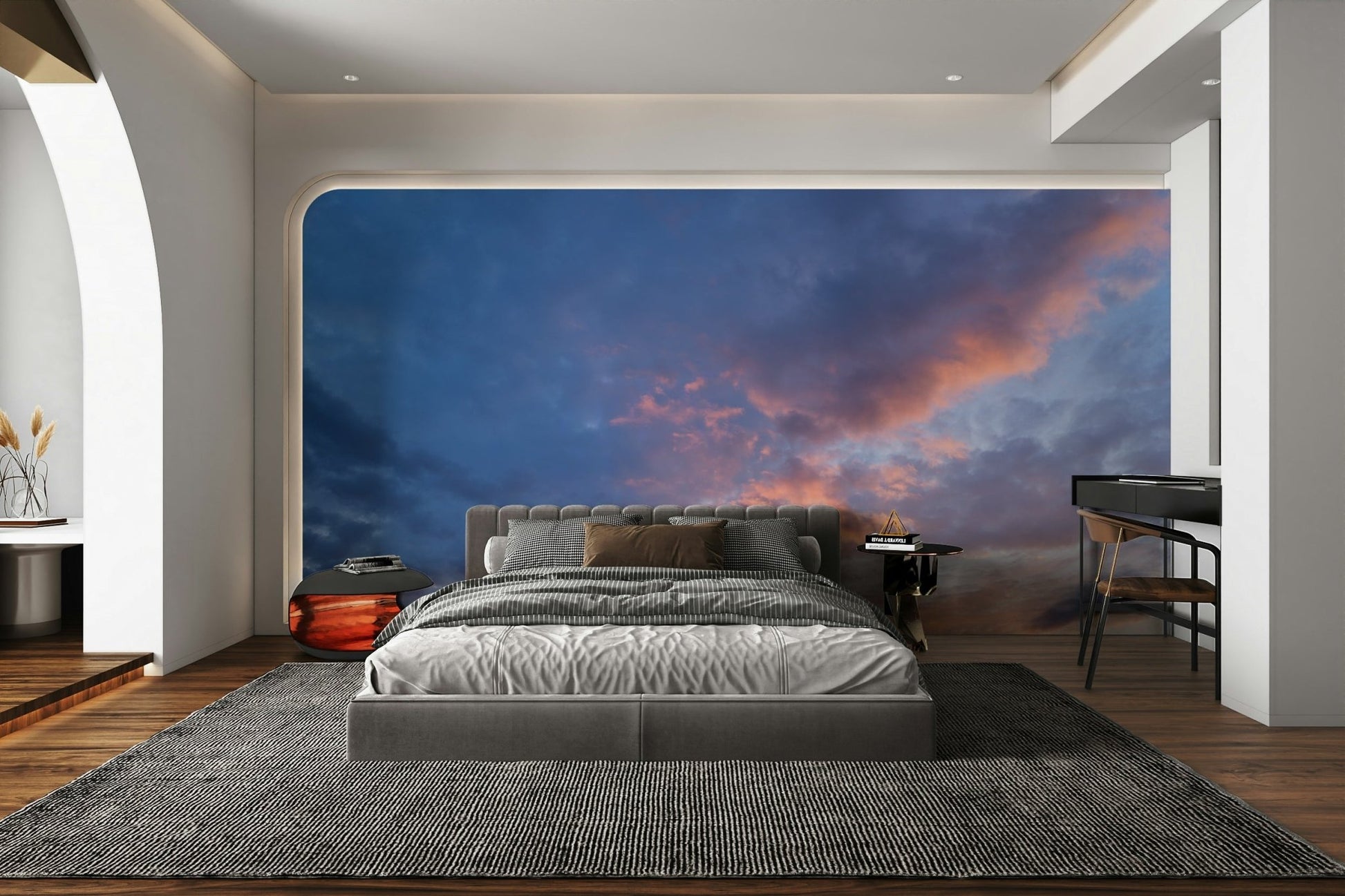 Calm evening sky mural with warm hues

