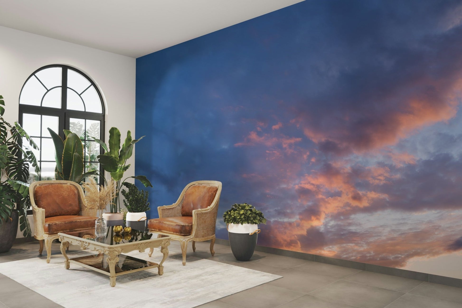 Tranquil horizon mural with sunset glow


