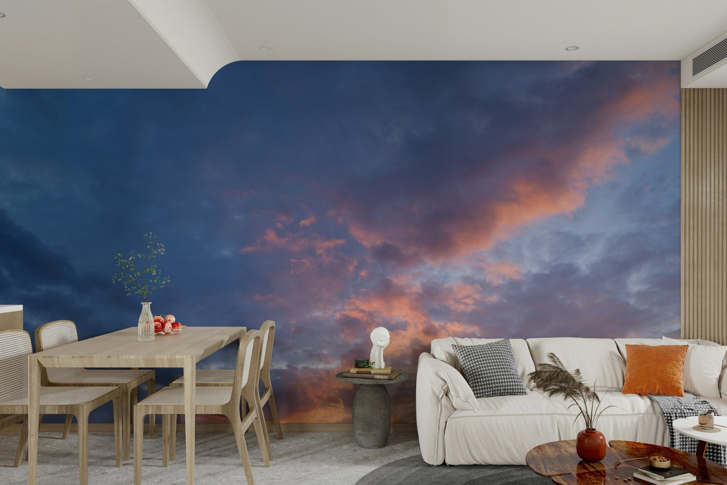 Gentle dusk sky mural with soft light

