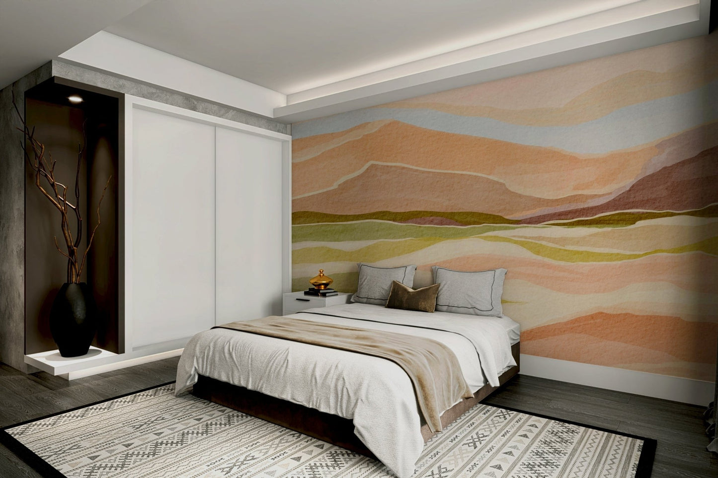 Close-up of serene sunset mural wallpaper texture

