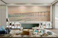 Wall mural of wooden pier at calm sunset hour

