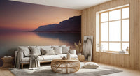 Living room with Serene Sunset Shoreline wall mural coastal view, GD8752