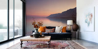 Serene Sunset Shoreline wall mural with mountain coast detail, GD8752