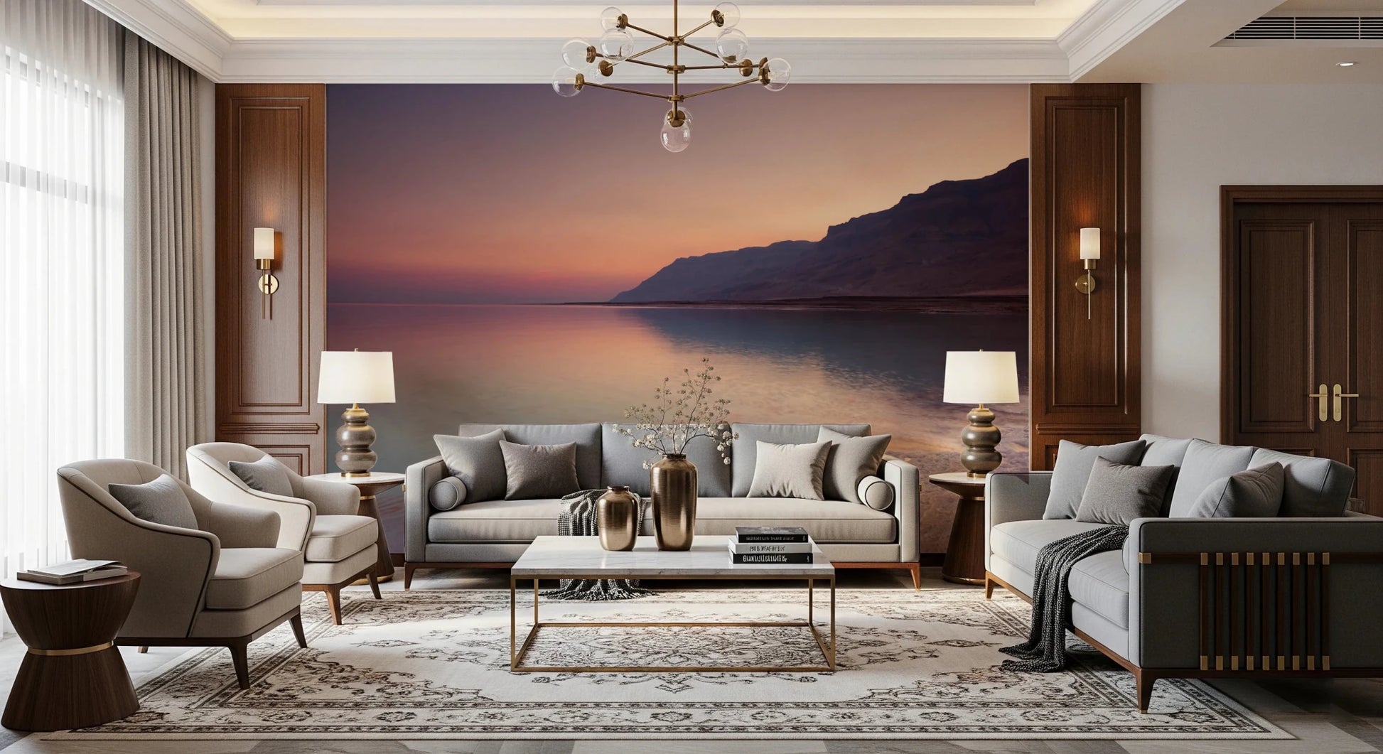 Hallway with Serene Sunset Shoreline wall mural ocean sunset, GD8752