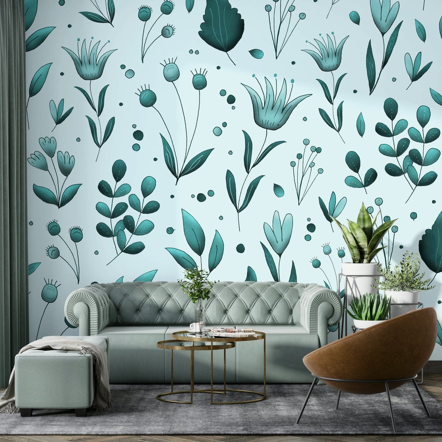 Nature-inspired wallpaper with teal tones GD042

