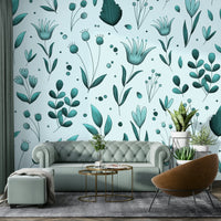 Nature-inspired wallpaper with teal tones GD042

