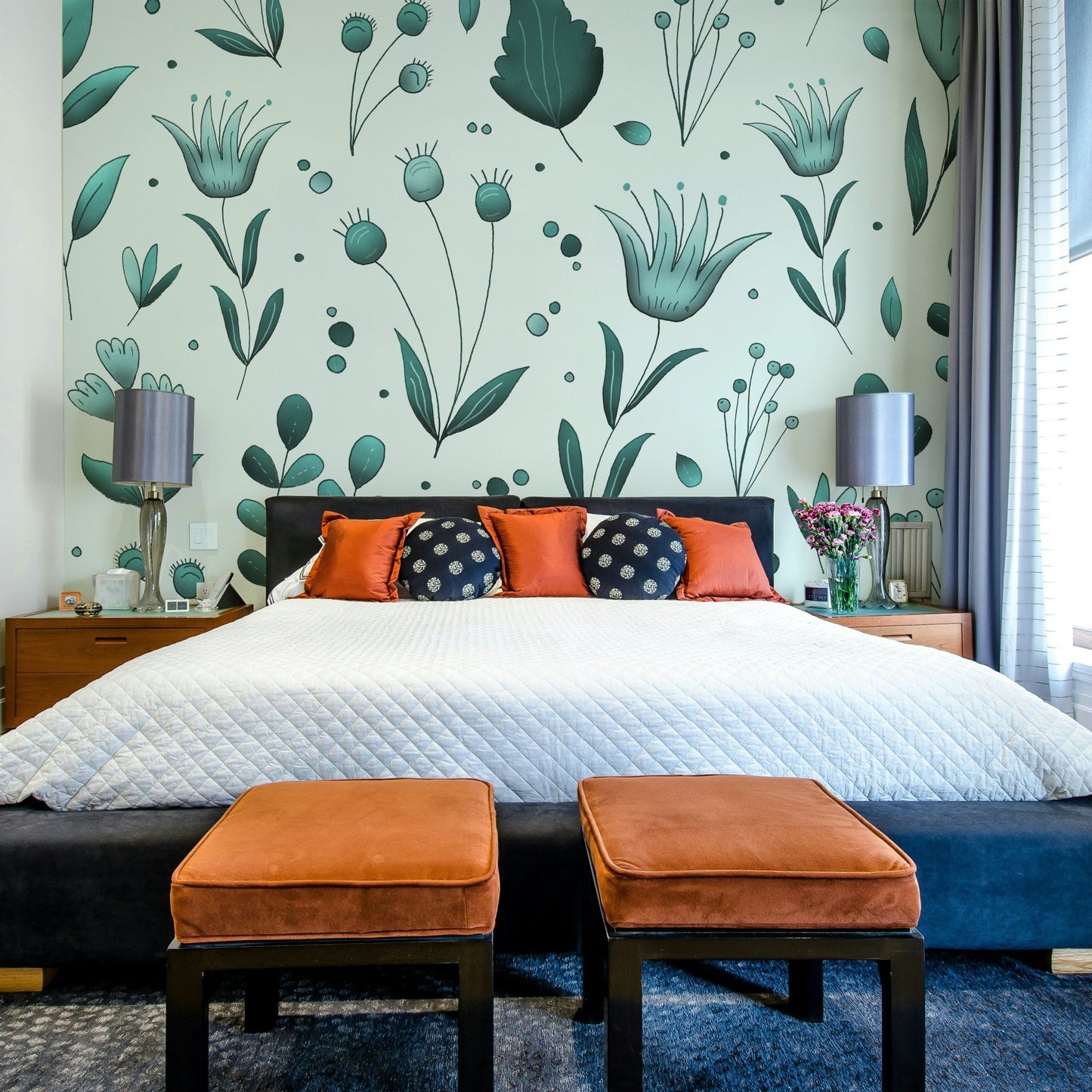 Coastal style botanical wallpaper pattern GD042

