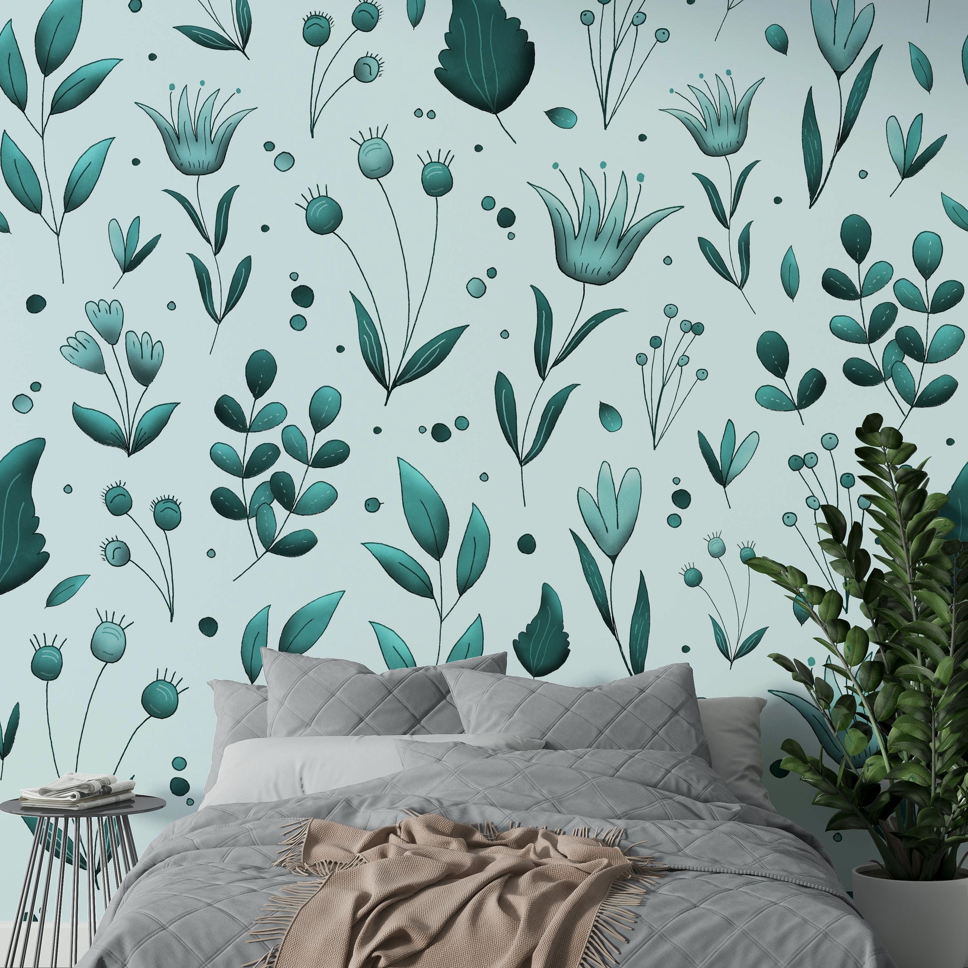 Calm botanical wallpaper mural design

