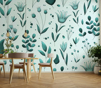 Soft teal botanical wallpaper pattern

