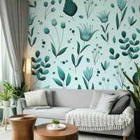 Serene Teal Garden wallpaper detail


