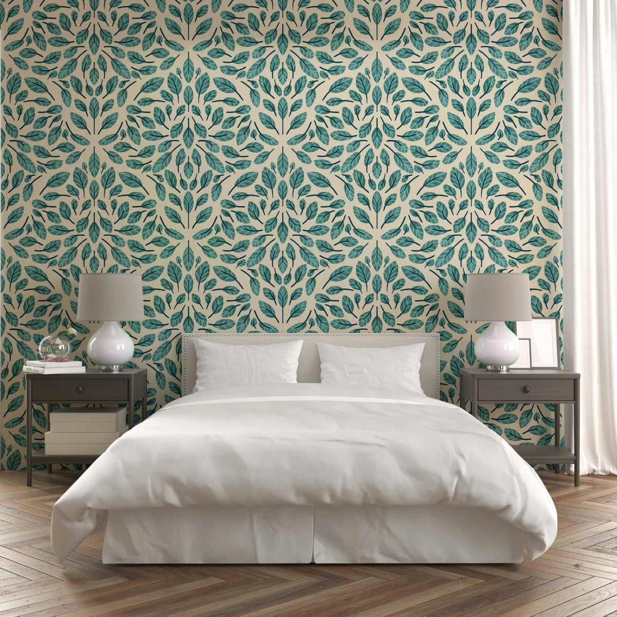 Elegant teal leaf design for peaceful home decor, GD1786