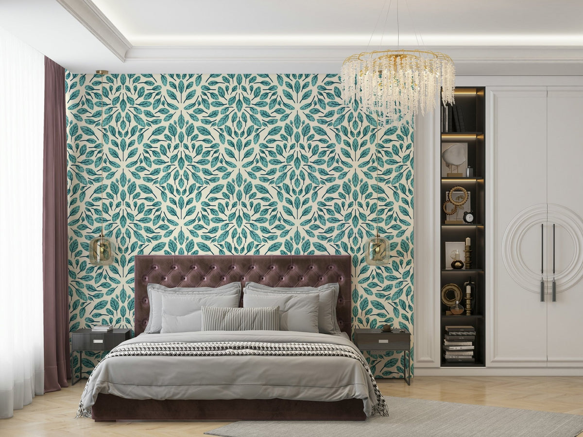 Refreshing teal leaves wallpaper for serene vibes, GD1786