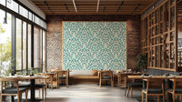 Serene teal wallpaper with lush leaf patterns, GD1786