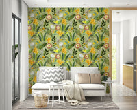 Beautiful tropical wallpaper featuring exotic birds and plants.

