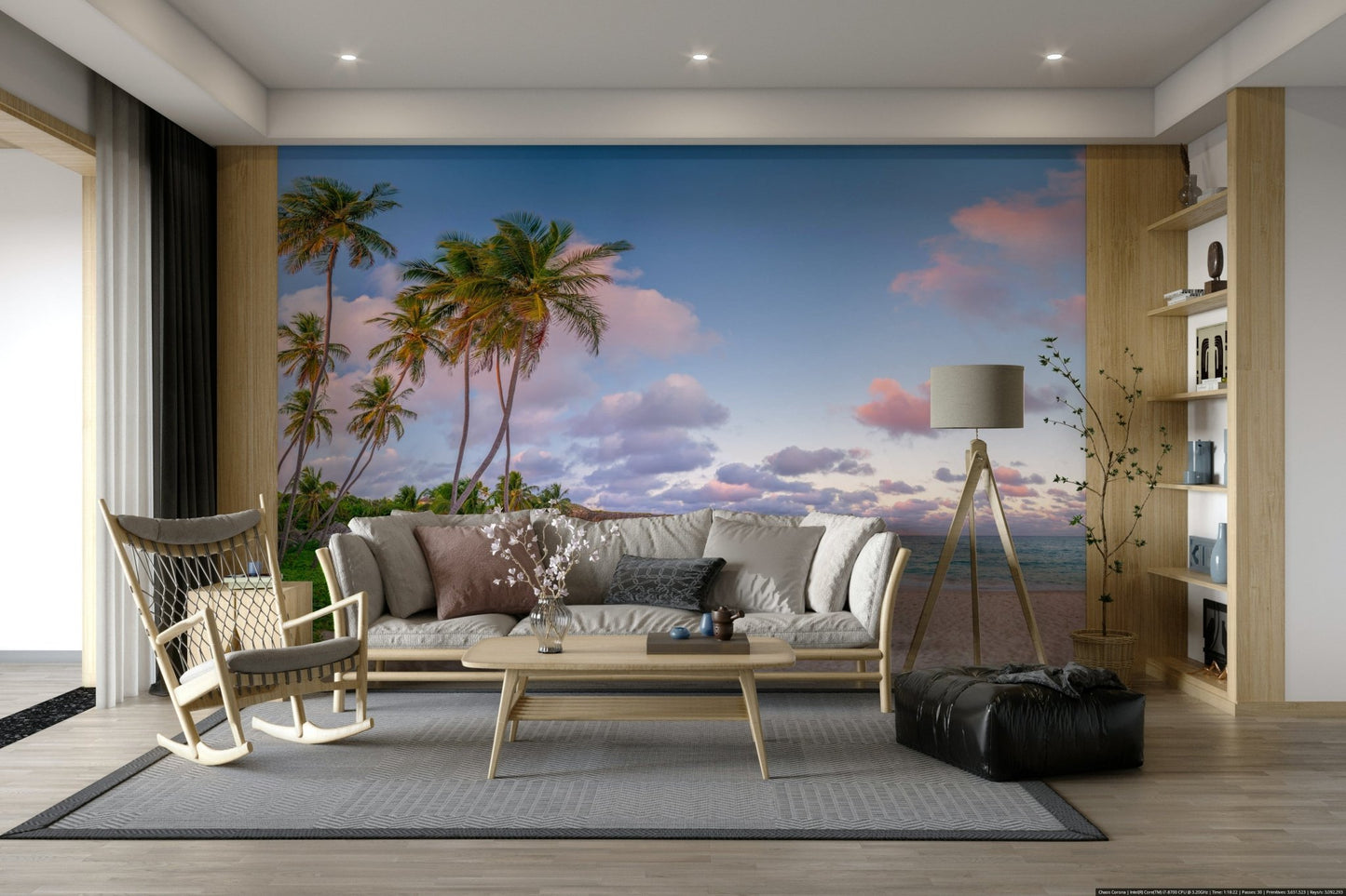 Beach-style mural in soft evening colors

