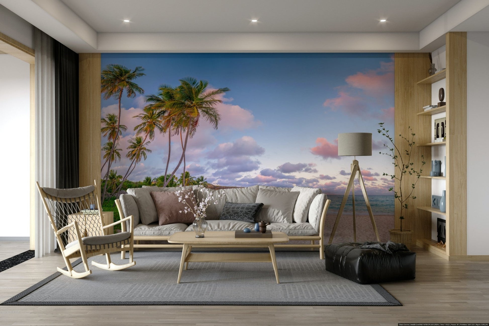 Beach-style mural in soft evening colors

