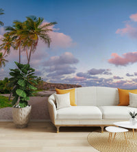 Tropical mural with dusk sky and calm mood


