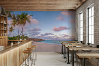 Relaxing wall mural with tropical sunset view

