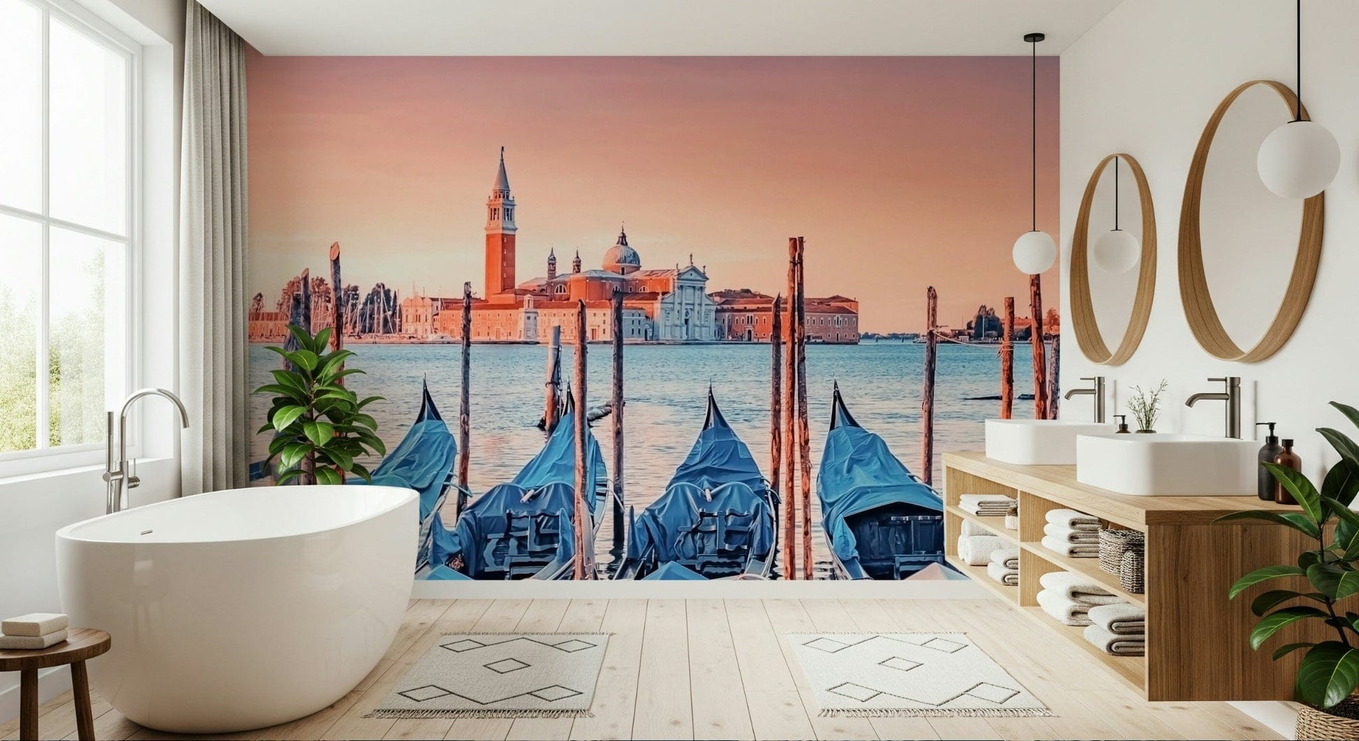 Serene Venice Scene wallpaper with wide European scenery for dining.