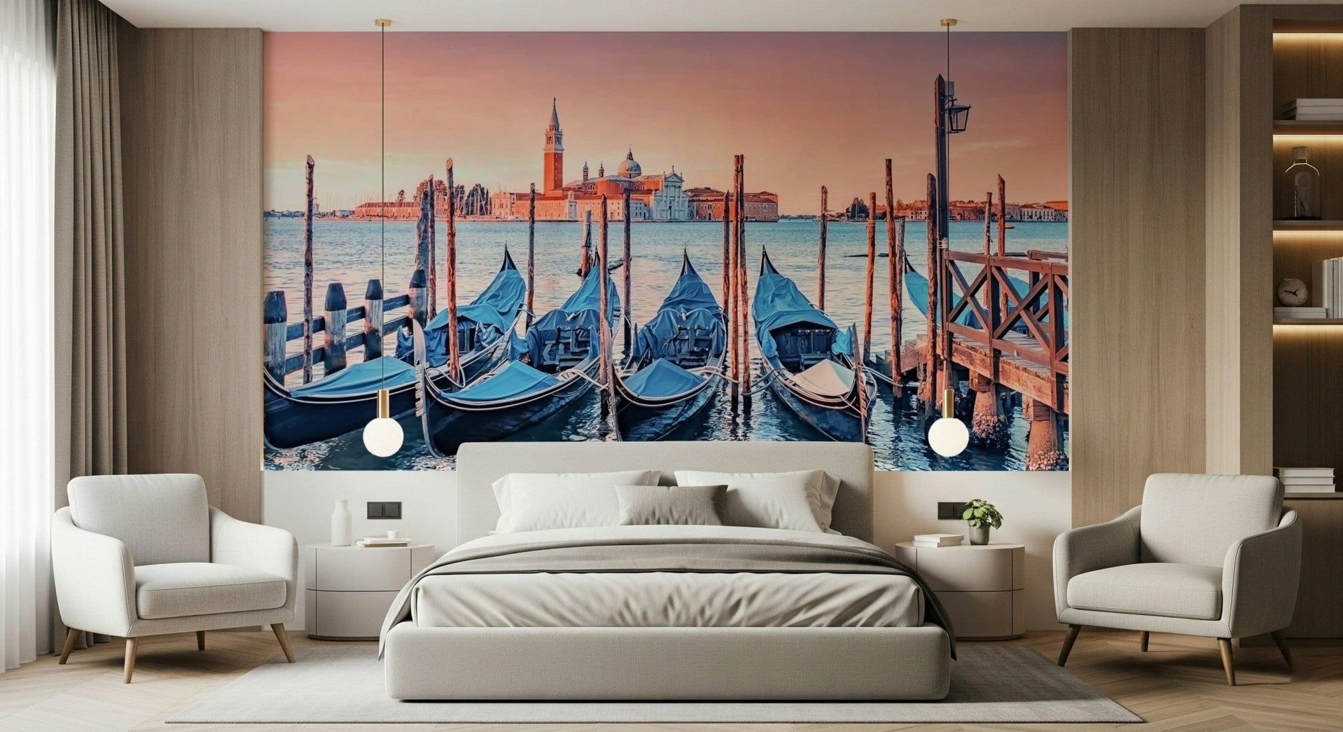 Italian inspired Serene Venice Scene wall mural for a feature wall.