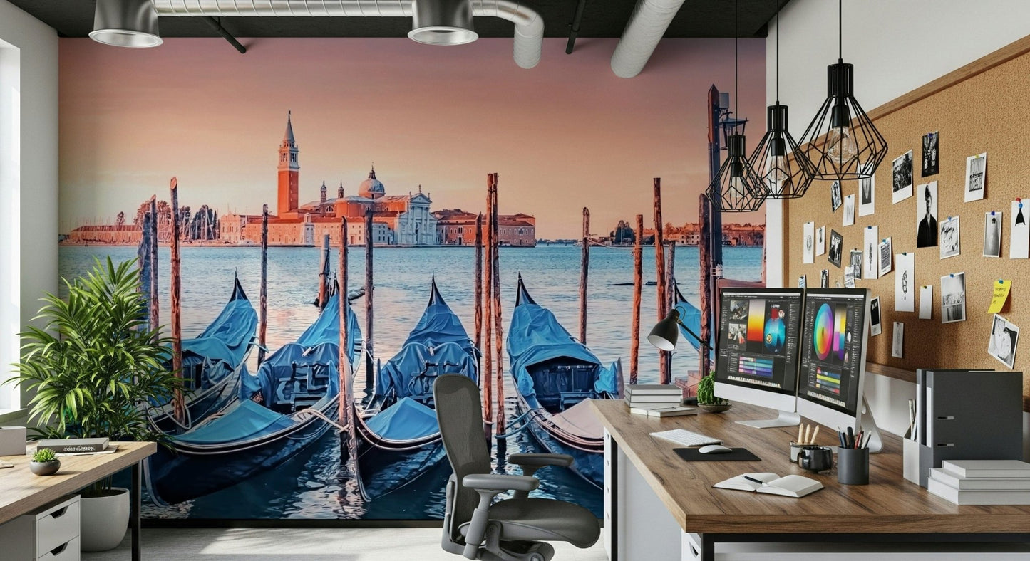 Calm water reflections in a Serene Venice Scene wall mural for halls.