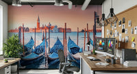 Calm water reflections in a Serene Venice Scene wall mural for halls.