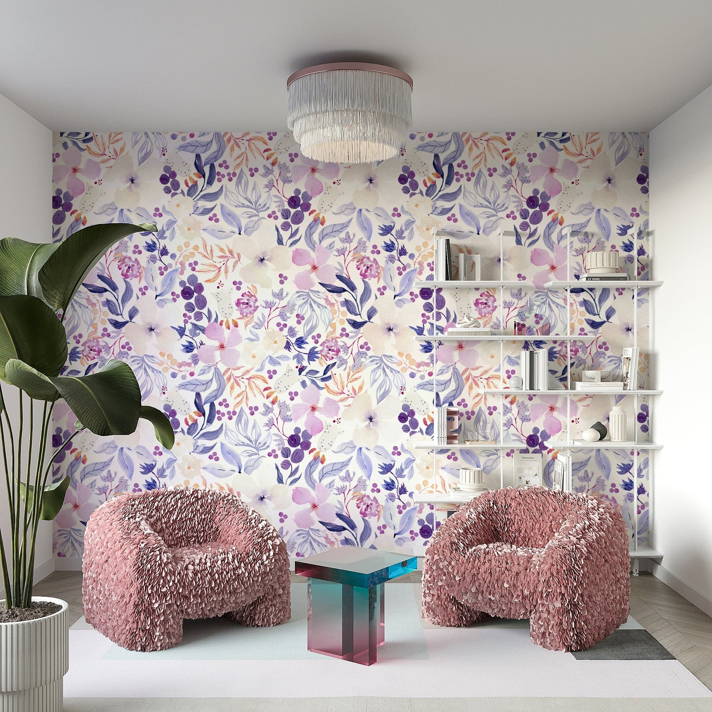 Serene bloom mural with hand-painted watercolor effect

