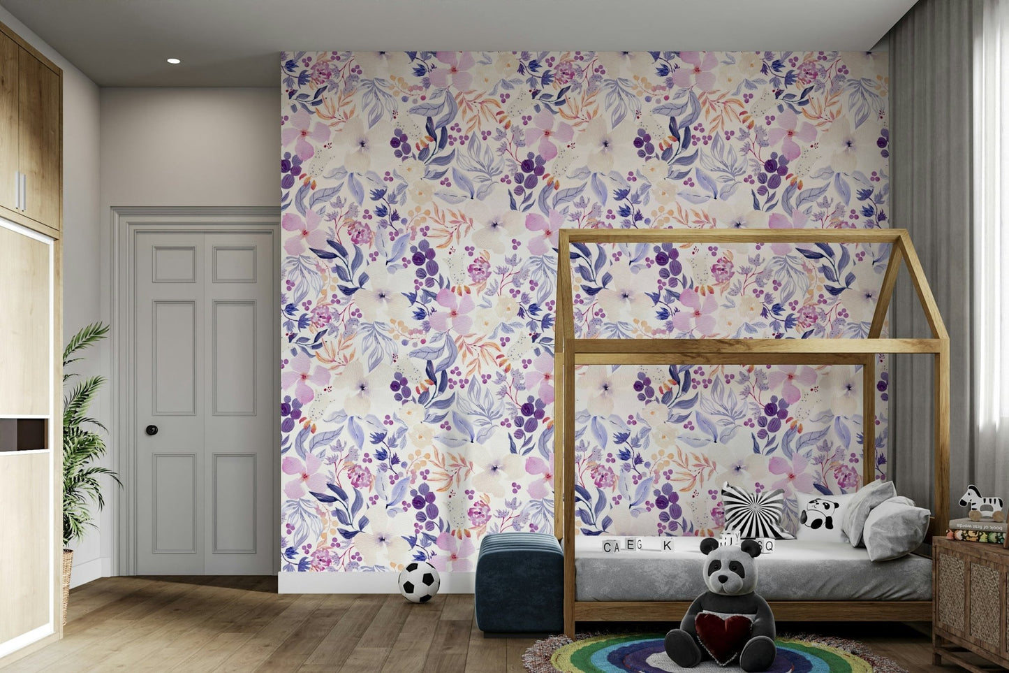 Tranquil wall mural with blooming watercolor petals

