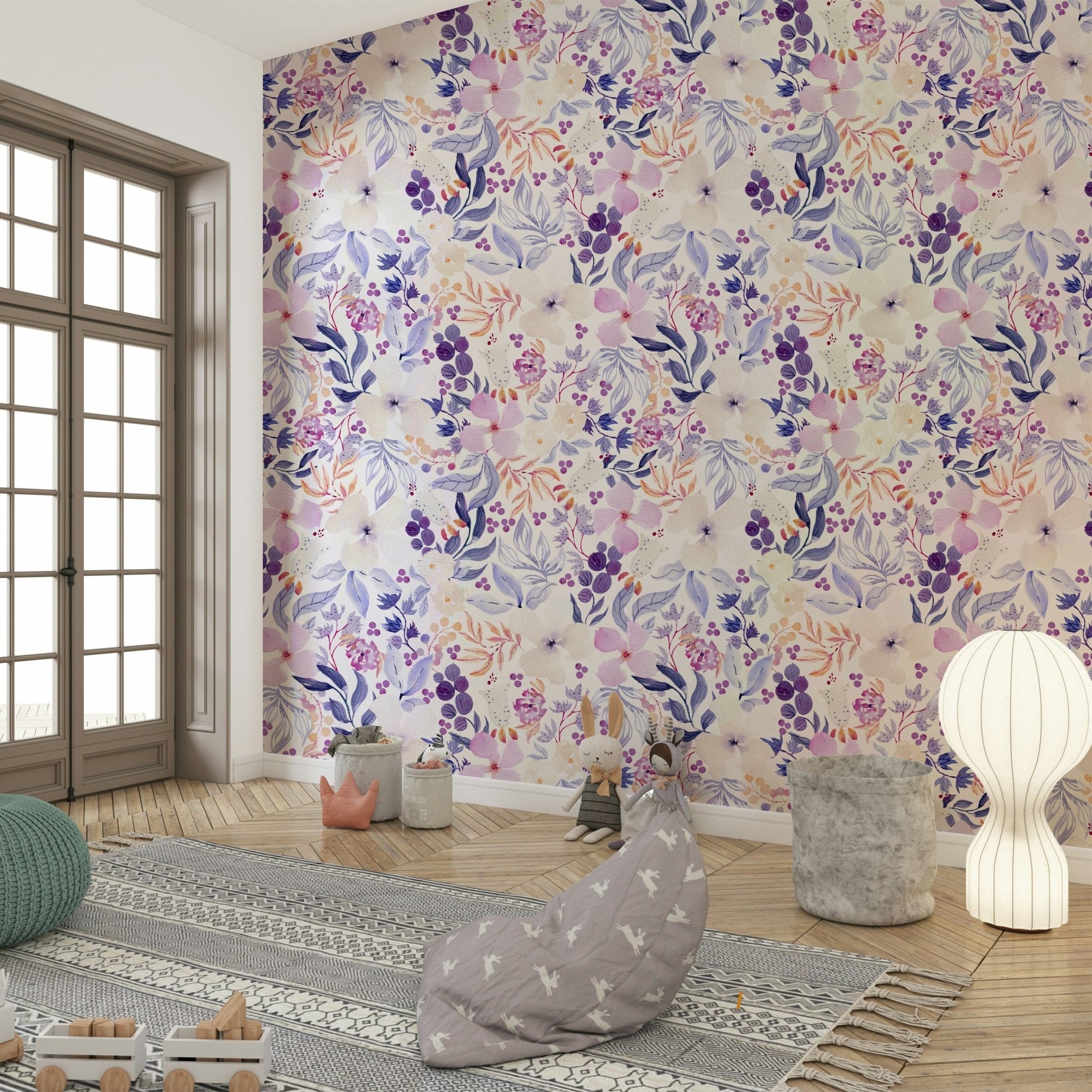 Light and airy floral mural in watercolor style

