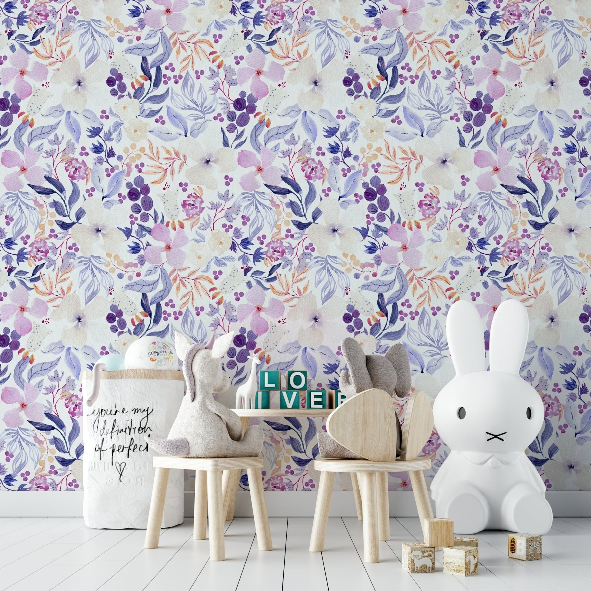 Pastel flower mural with serene watercolor strokes

