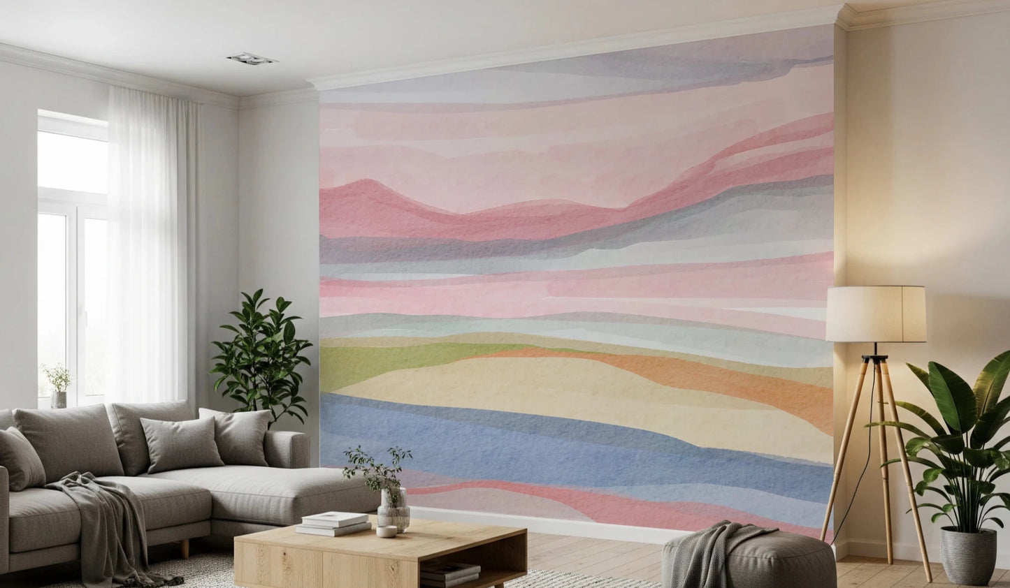 Serene abstract mural in light watercolor shades., GD8469