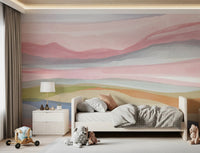 Horizontal pink and purple watercolor paint art., GD8469