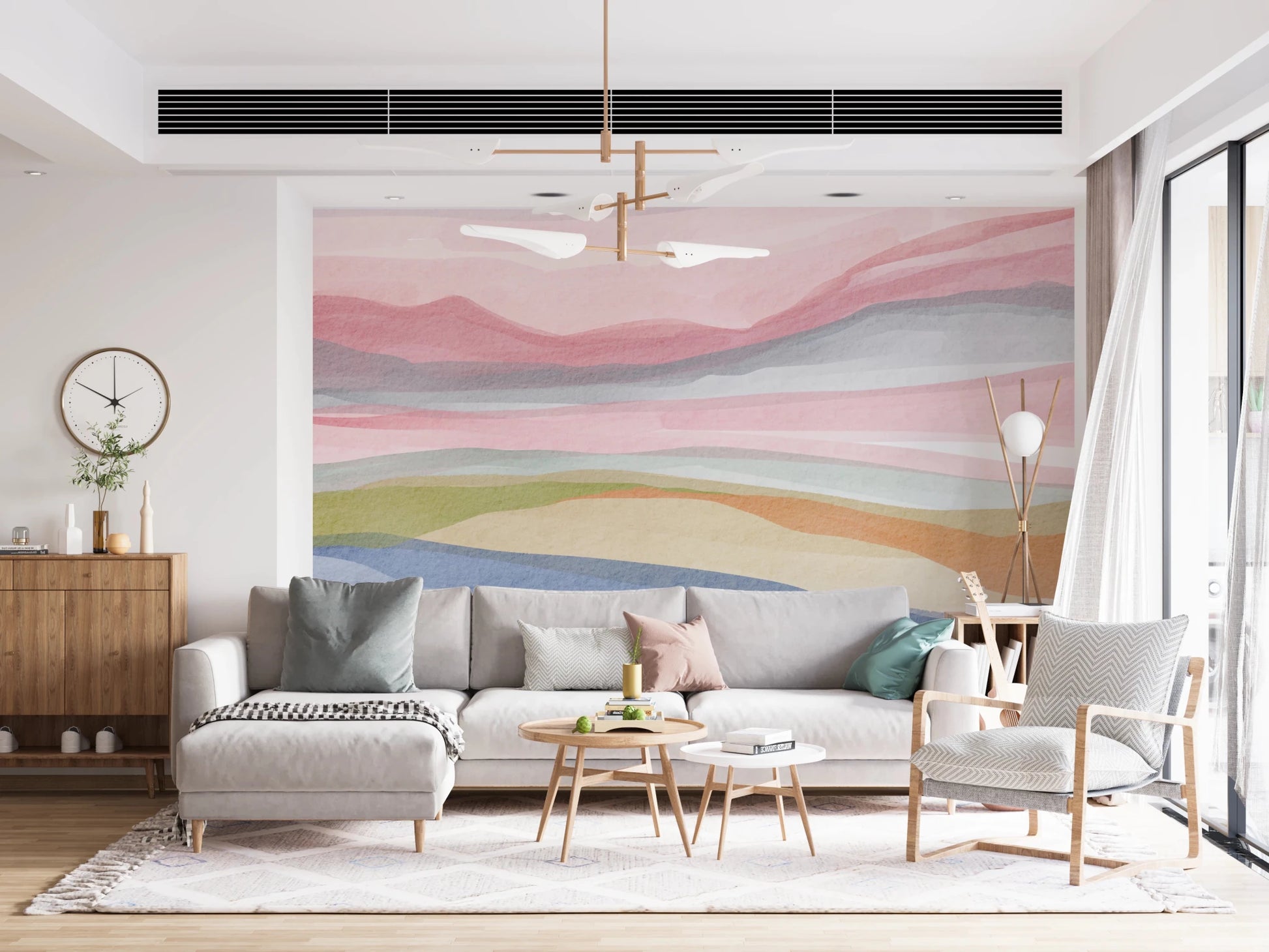 Light pink and blue serene watercolor landscape., GD8469