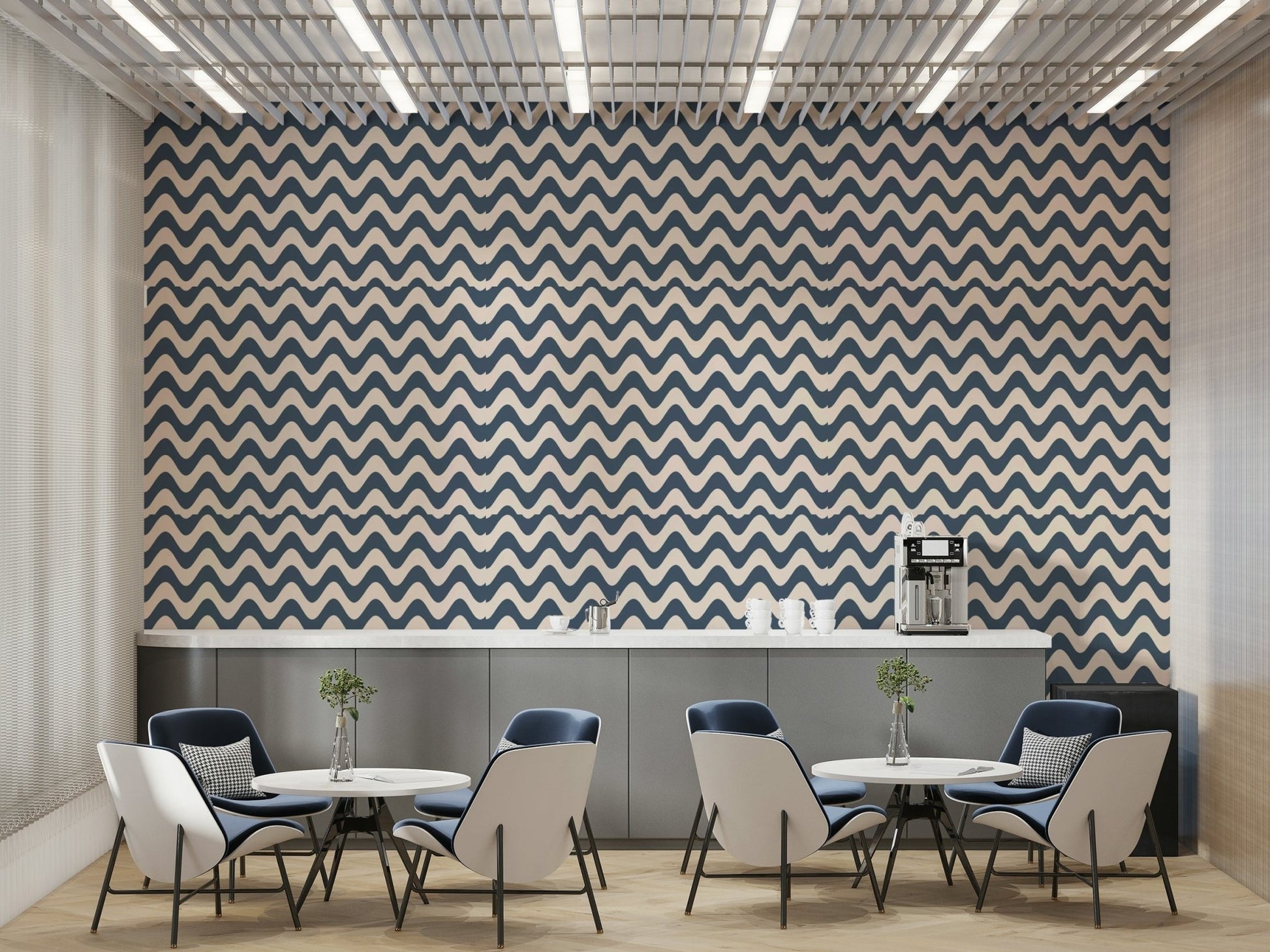 Mural wallpaper of a serene wave design

