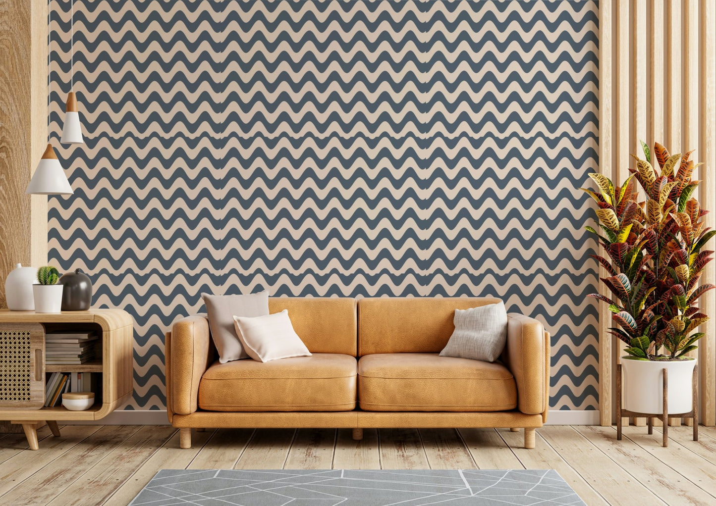 Scenic wallpaper with cartoon shapes and colors

