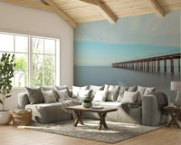 A beautiful serene wharf wallpaper mural with wooden planks.

