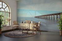 A contemplative seaside dock wallpaper mural for a feature wall.

