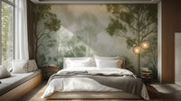 Calming green treetop forest mural
