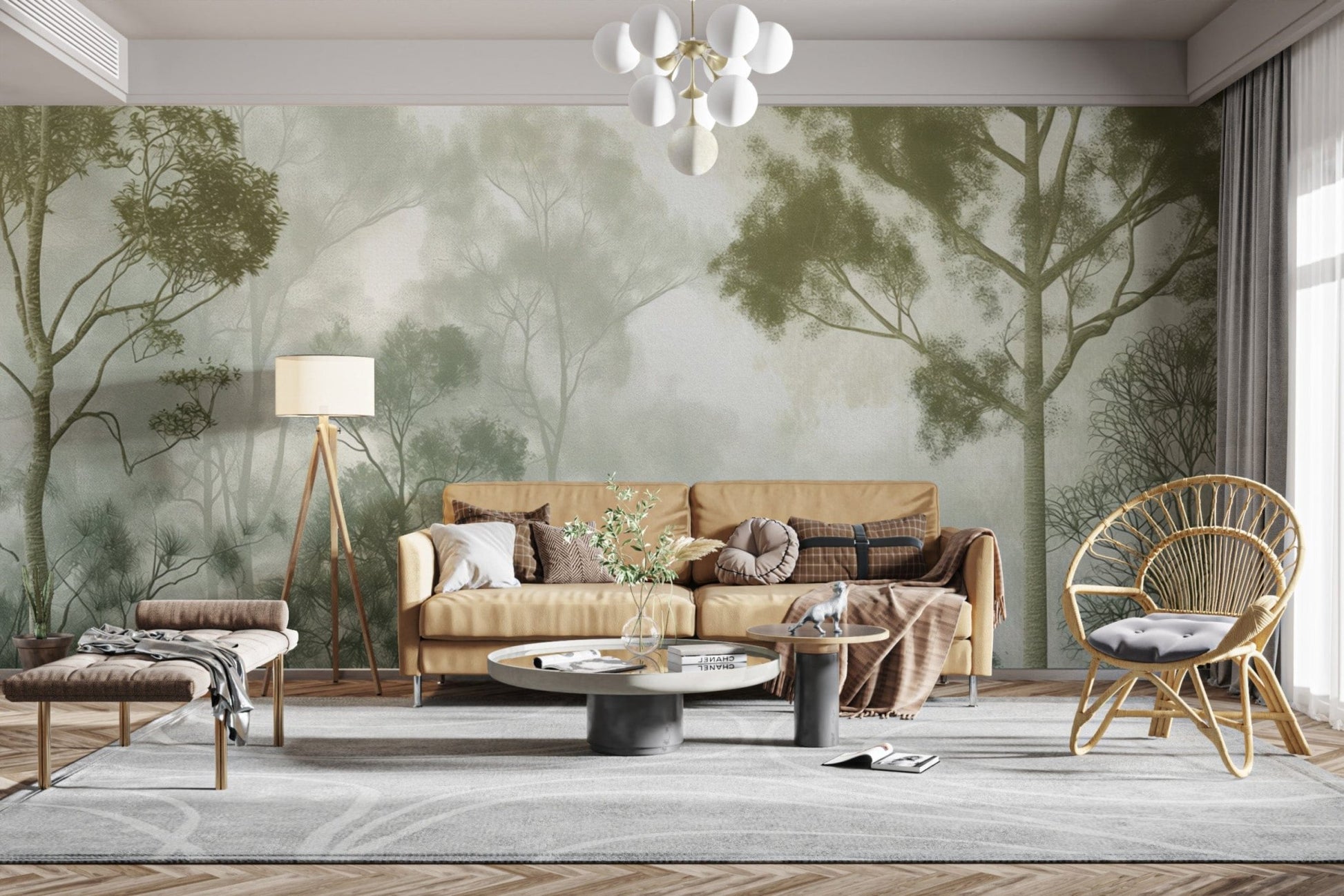 Lush green forest wallpaper mural
