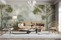 Lush green forest wallpaper mural
