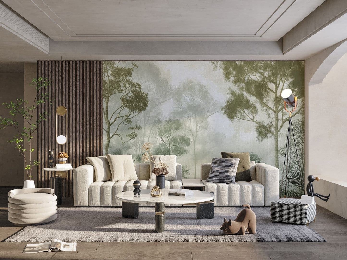 Serene woodland canopy forest mural
