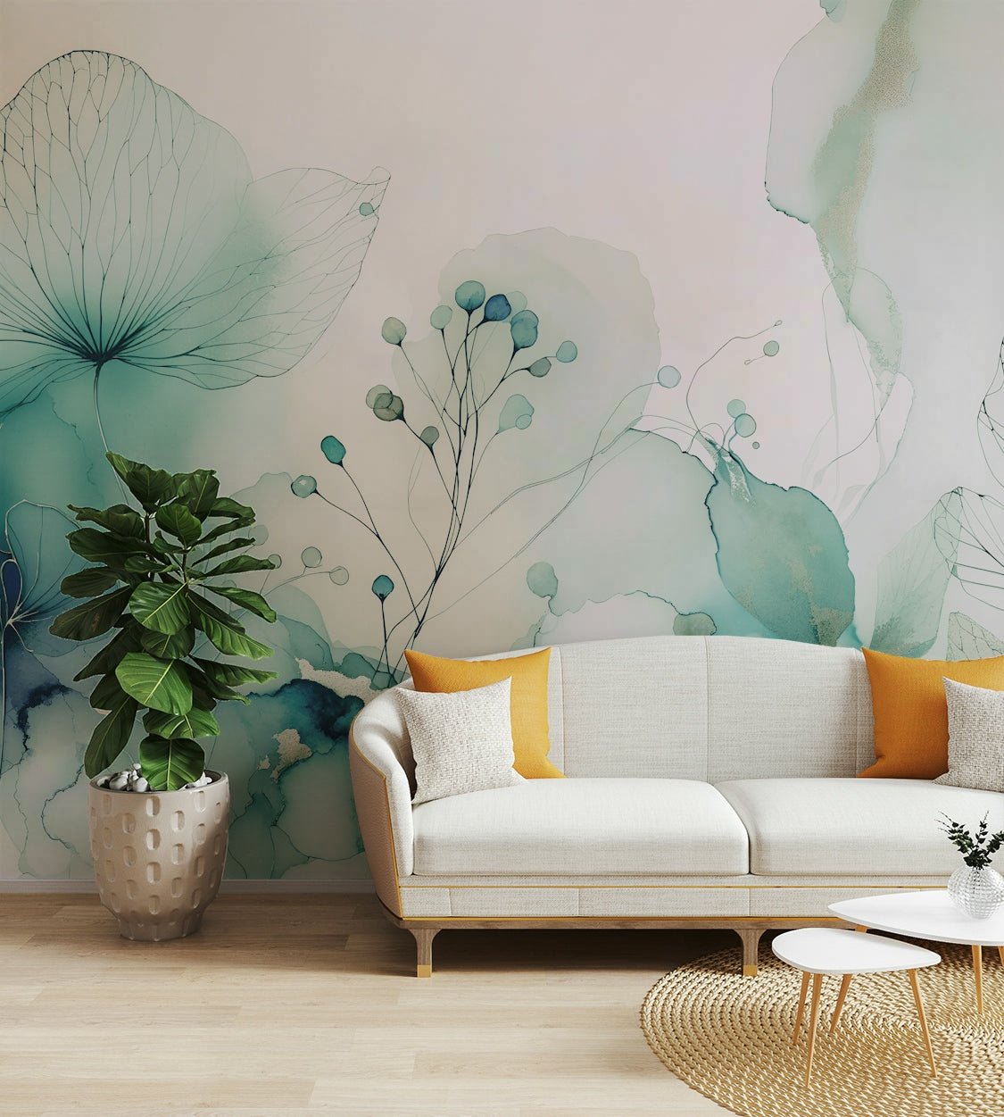The image features flowering branches with large, elegant petals.
