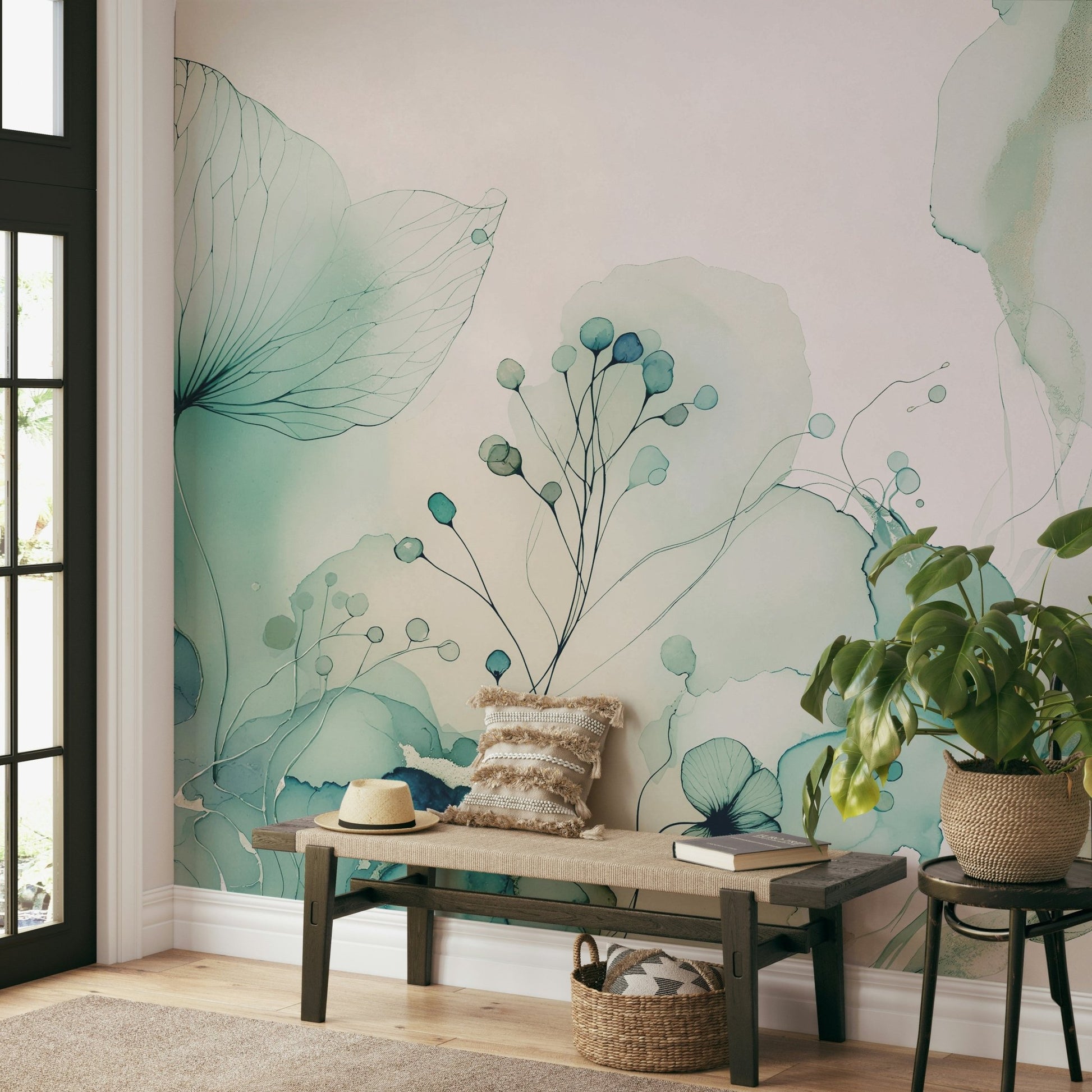 The mural is created for an entire wall, providing an immersive feel.
